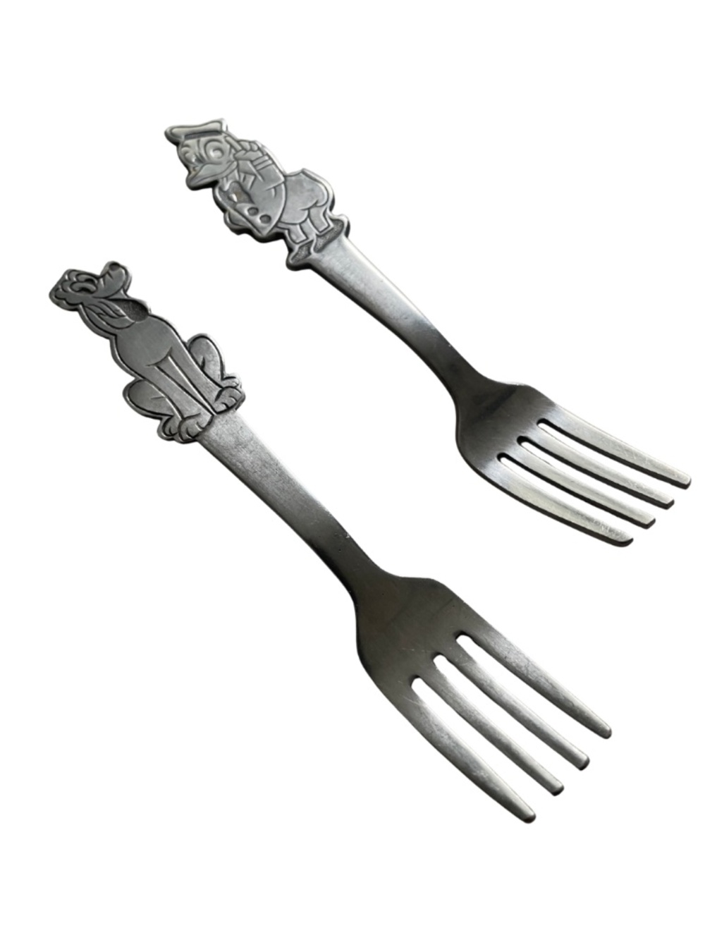 Vintage Disney Kids Donald Pluto Stainless Steel Forks Set of 2, Silver #0219
